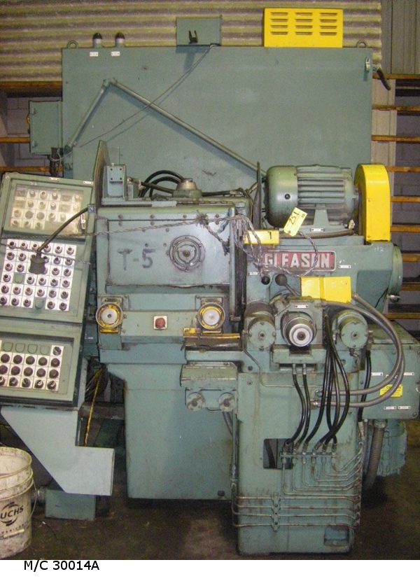 Photo 1 - 10.5” diameter gear, 6” diameter pinion, Hydraulic Clamping on both Spindles, Swing Pinion Cone (SPC) Attachment, Automatic Backlash Control, 1992 (30014) a,b,c
This is a Gleason remanufactured Model 503 that was updated as a Model 514 for faster lapping times, improved quality, more accurate control, and increased flexibility.. The Swing Pinion Cone (SPC) lapping action, combined with the conventional pinion horizontal and backlash motions, permits fast and accurate lapping of the tooth surface.